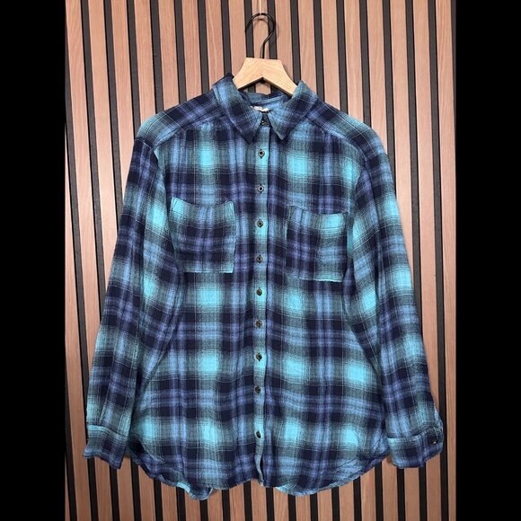 Pilcro Tops - Pilcro Shirt Large Womens Blue Plaid Flannel Long Sleeve Collared Pockets Button